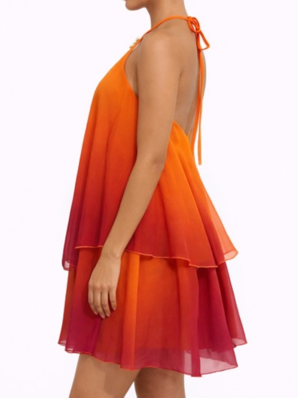 OMBRÉ SLEEVELESS HALTER TOP LAYERED CHIFFON BACKLESS MINI DRESS NWOT - Picture 3 of 16